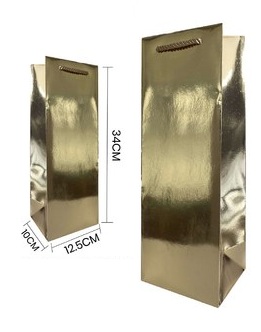 Saco Papel Garrafa Dourado Brilhante 34x12.5x10Cm