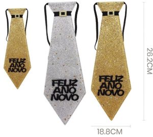 Gravata de Ano Novo Dourada-Prateada 26.2x18.8Cm