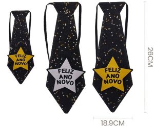 Gravata de Ano Novo Preta com Estrela Dourada-Prateada 26.2x18.8Cm