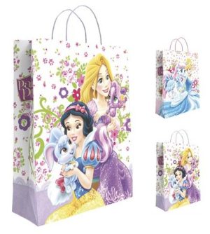 Saco Papel Presente Asa Torcida Princesas 24x10x32Cm