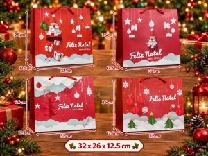 Saco Papel Natal Asa Cordão 26x32x12,5Cm