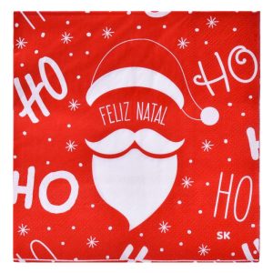 Conj. 20 Guardanapos Papel Vermelhos Feliz Natal Ho Ho Ho 33x33Cm