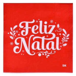 Conj. 20 Guardanapos Papel Vermelhos Feliz Natal 33x33Cm