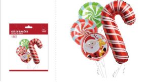 Kit 4 Balões de Natal Foil Bengala 84cm