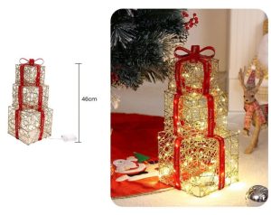 Kit 3 Caixas Presente Led Douradas 46Cm