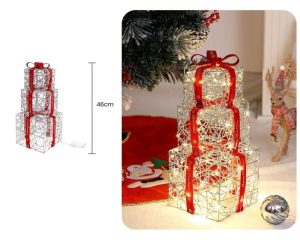 Kit 3 Caixas Presente Led Prateadas 46Cm