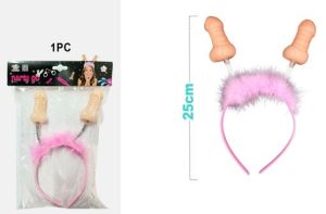 Bandolete Rosa Com Pénis Fantasia e Plumas (Despedida de Solteira) 25Cm