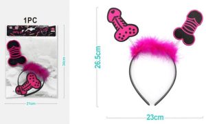 Bandolete Preta Com Pénis Fantasia Fúcsia e Plumas (Despedida de Solteira) 26.5Cm