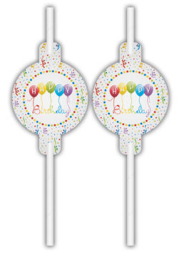 Blister 4 Palhinhas Papel Happy Birthday Streamers