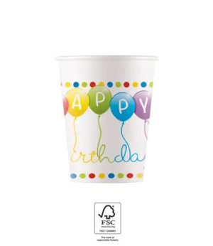 Conj. 8 Copos Papel Happy Birthday Streamers 200ml