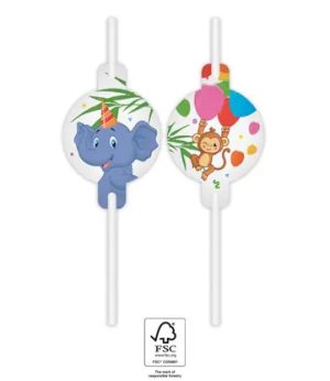 Blister 4 Palhinhas Papel Animais Jungle