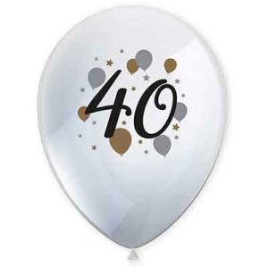 Conj. 6 Balões Látex Brancos 40 Anos 27.5Cm