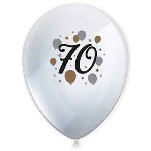 Conj. 6 Balões Látex Brancos 70 Anos 27.5Cm