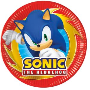 Conj. 8 Pratos Papel Sonic the Hedgehog Sega 20cm