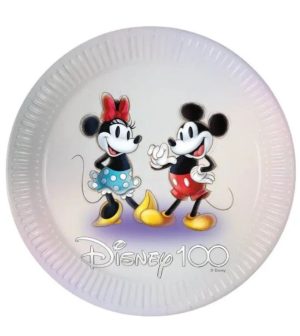 Conj. 8 Pratos Papel 23Cm Minnie e Mickey 100th Anniversary