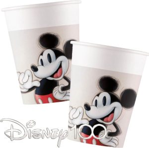 Conj. 8 Copos Papel 200Ml Minnie e Mickey 100th Anniversary
