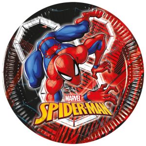 Conj. 8 Pratos Papel 20Cm Spiderman World Of Webs