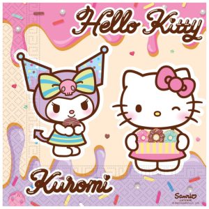 Conj. 20 Guardanapos Sanrio Hello Kity & Kuromi 33x33Cm