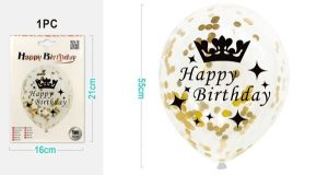 Balão Látex Glitter Dourado Happy Birthday 55Cm