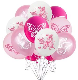 Conj. 8 Balões Látex Borboletas Tons Rosa e Branco