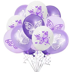 Conj. 8 Balões Látex Borboletas Tons Roxo e Branco