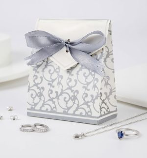 Caixa Cartão Presente Branco-Prateado 8,4x6,8x3,6Cm