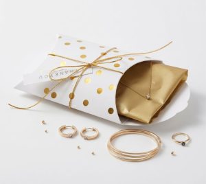 Caixa Cartão Branco-Dourado Bolinhas 6x9x2.5Cm