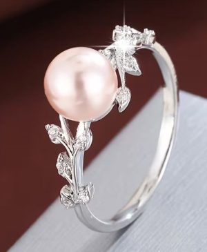 Anel Feminino Prateado Forma de Flor com Pedra Zircónia Cúbica Sintética Rosa