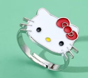 Anel Prateado Ajustável Laço Vermelho Hello Kitty