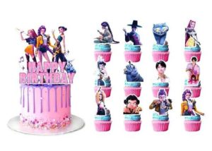 Topper Bolo Aniversário K-POP Happy Birthday + 6 Toppers Cupcakes