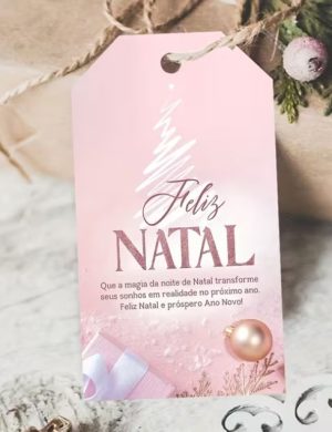 Conj. 8 Cartões de Natal Rosa Feliz Natal e Próspero Ano Novo 9x5Cm