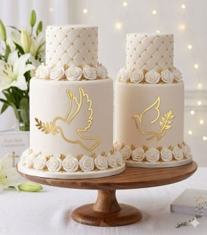 Topper Acrílico Dourado Pomba Espiga Batismo/Comunhão