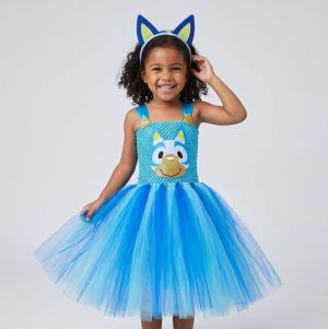 Vestido Azul com Tule e Bandolete Bluey