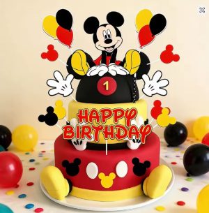 Topper Bolo Aniversário Happy Birthday + 14 Toppers Cupcakes Mickey