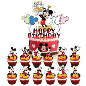 Topper Bolo Aniversário Happy Birthday + 24 Toppers Cupcakes Mickey