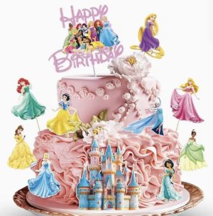 Topper Bolo Aniversário Happy Birthday + 10 Toppers Cupcakes Princesas