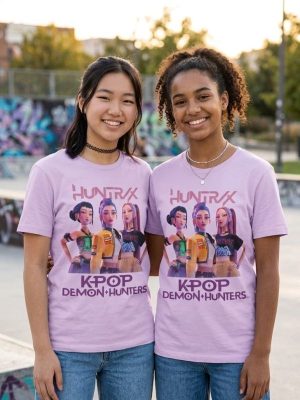 T-Shirt Manga Curta Lilás Algodão K-POP Demon Hunters