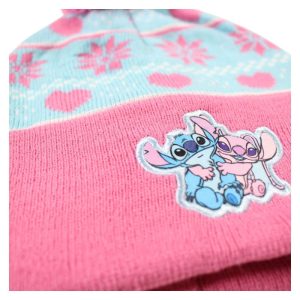 Gorro Azul e Rosa Stitch & Angel com Pompom
