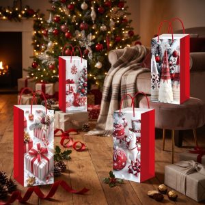 Saco Papel Natal Garrafa White Christmas Asa Cordão 12.5x8.5x36Cm